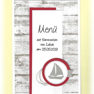 Menükarte zur  Kommunion / Konfirmation /  Taufe / Firmung