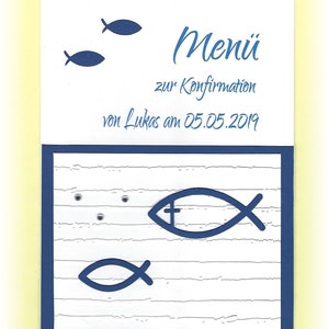 Menükarte zur  Kommunion / Konfirmation /  Taufe / Firmung