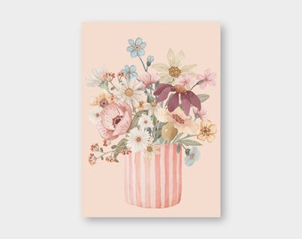 Postcard "Pink Vase" A6 / recycled cardboard / climate-neutral printing / birthday / flowers / colors / friendship / decoration