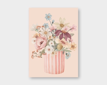 Postcard "Pink Vase" A6 / recycled cardboard / climate-neutral printing / birthday / flowers / colors / friendship / decoration