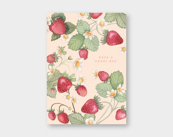 Postal "Que tengas un buen día" fresas / DIN A6 / PK_64 / papel reciclado / cumpleaños / tarjeta de felicitación / verano