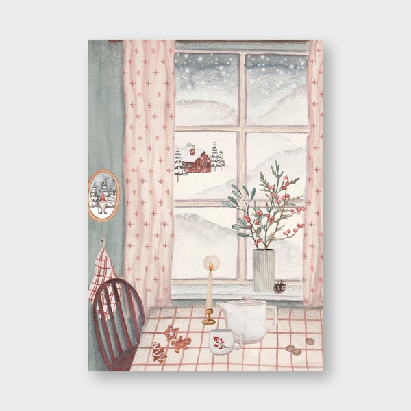 Postkarte "Ausblick" im Winter / A6 / Weihnachten / Küche / Weihnachtsgruß