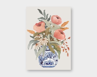 Póster "Jarrón Azul" DIN A4 / KD_10 / Lámina artística / Flores / Decoración / Impresión / Firmado / Acuarela / Amor de flores / Ramo