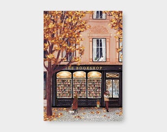 Postkarte "The Bookshop" Herbst / DIN A6 / schwarz / Buchhandlung / Bookshop / Urban / Booklover / Sommer / Autumn / Lesen
