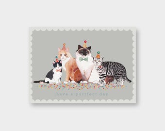 Postal "Que tengas un día perfecto" DIN A6 / PK_70 / Gatos de fiesta / Gatos / Para tu cumpleaños / Feliz cumpleaños / Felicitaciones / Graduación