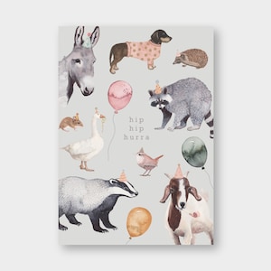 Postcard "hip hip hurray" animals A6