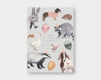 Postal "Hip hip hurra" DIN A6 / PK_65 / Animales