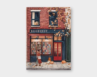 Carte postale « Librairie en automne » DIN A6 / PK_42 / Librairie / Amateur de livres / Automne / Carte / Amoureux des livres