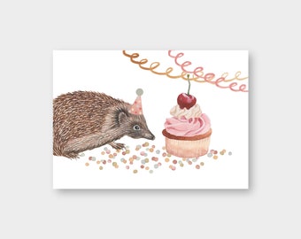 Postcard "Hedgehog Birthday" A6/Happy Birthday/Recycled Cardboard/Recycled Paper/Happy Birthday/Congratulations/Hooray