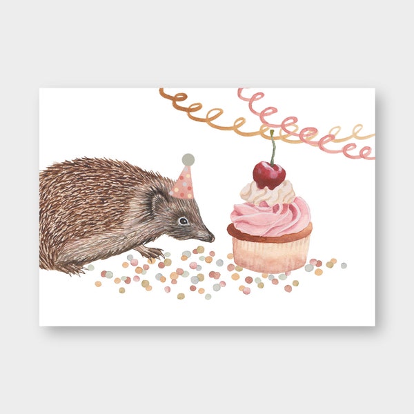 Postkarte "Igel-Geburtstag" A6 / Happy Birthday / Recyclingkarton / Recyclingpapier / Zum Geburtstag / Glückwunsch / Hurra