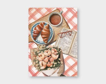 Postal "Desayuno con croissant" DIN A6 / PK_72 / Mis mejores deseos / Para el Día de la Madre / Para tu cumpleaños / Porque sí