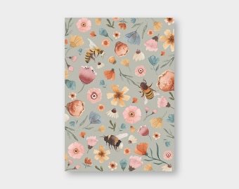 Postkarte "Blumenwiese II" Bienen, Hummel, Blumen, Wildblumen, liebe Grüße, Grußkarte, Sommer, Frühling, Geburtstag, Muttertag