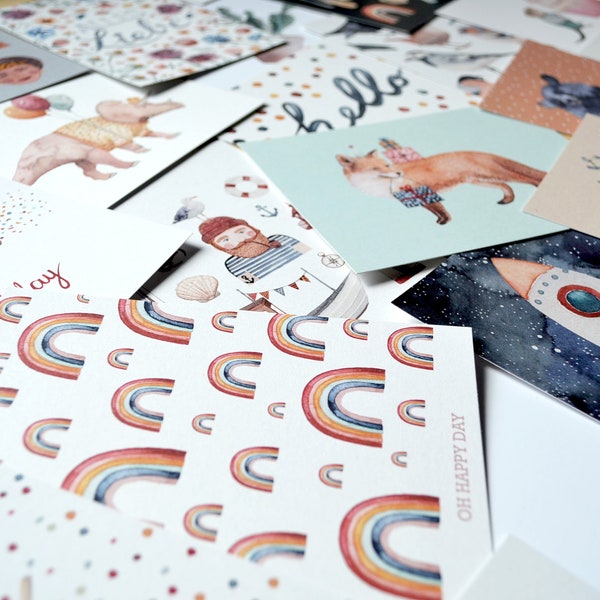 12 postcards, surprise postcard set