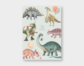Carte postale "Dinos" Party / DIN A6 / PK_61 / papier recyclé / hip hip hourra / anniversaire / invitation
