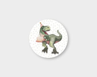 Autocollants « T-Rex » 6 pièces / S_4 / Fête / rond / 4,5 cm / étiquettes / cadeau