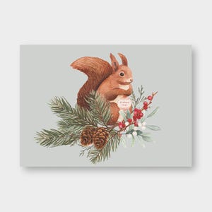 Postkarte "Eichhörnchen im Winter" DIN A6 / PK_21 / Frohes Fest / Tannenzweige / Ilex / Weihnachten