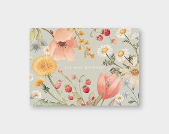 Carte postale "c'est ton anniversaire" fleurs / DIN A6 / PK_66 / carton recyclé / anniversaire / Joyeux anniversaire / été