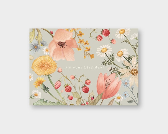 Postkarte "it's your birthday" Blumen / DIN A6 / PK_66 / Recyclingkarton / Geburtstag / Happy Birthday / Sommer