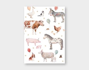 Postal "Animales de Granja" DIN A6 / PK_59 / Cumpleaños / Papel Reciclado / Invitación / Granja / Poni / Oveja / Vaca / Verano / Fiesta