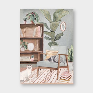 Postkarte "Katzenleben" DIN A6 / PK_43 / Recyclingpapier / Zuhause / Interior / Katze / Katzenliebe / Catlover / Bücher
