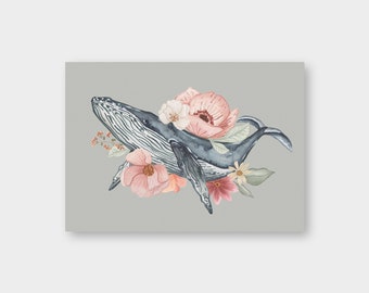 Postcard "Flower Whale" A6 / recycled paper / whale / flowers / watercolor
