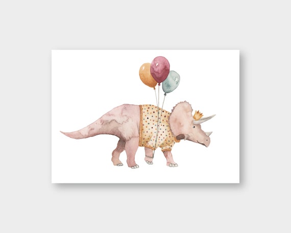 Postcard triceratops Balloons Birthday Dino | Etsy