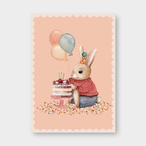 Postkarte "Hase mit Torte" PK_76 / DIN A6 / Recyclingkarton / Geburtstag / Einladung / Hasengeburtstag / Happy Birthday
