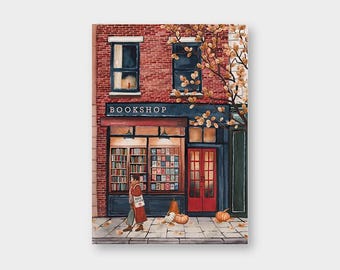 Póster "Librería en otoño" DIN A4 / KD_9 / Librería / Amante de los libros / Impresión / Ilustración / Otoño / Firmado