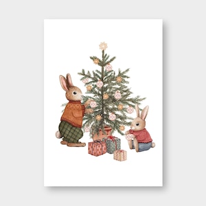 Postkarte "Hasenweihnacht" DIN A6 / PK_18 / Hasenkinder / Tannenbaum / Weihnachten