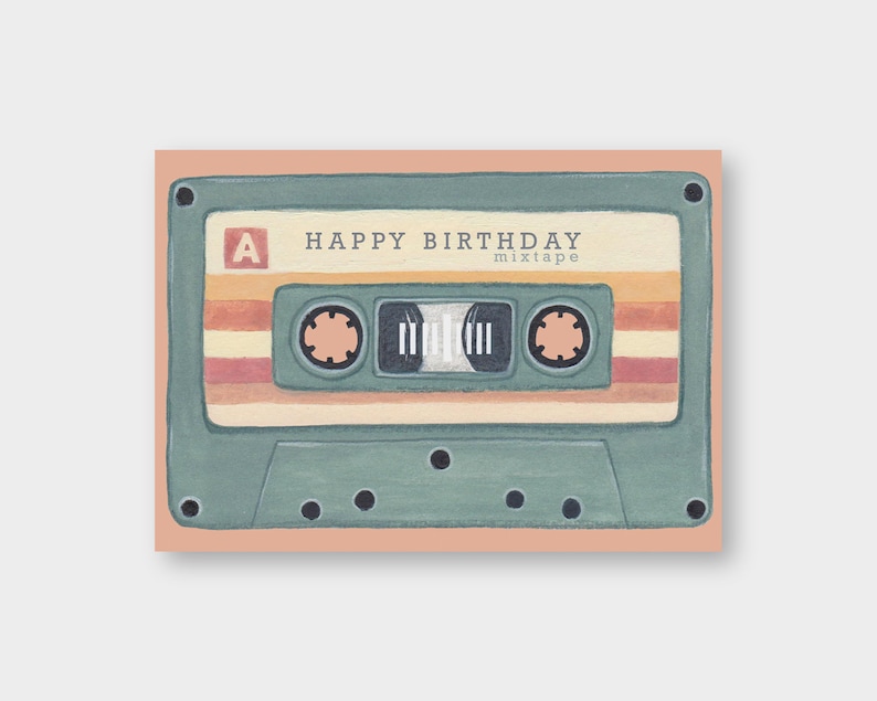 Carte postale « Mixtape » DIN A6 / PK_52 / Joyeux anniversaire / Cassette / Carton recyclé / Impression climatiquement neutre / Anniversaire image 1