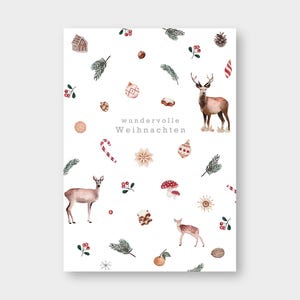 Postkarte "Wundervolle Weihnachten" DIN A6 / PK_15 / Reh / Winter / Zuckerstange / Weihnachtsstern