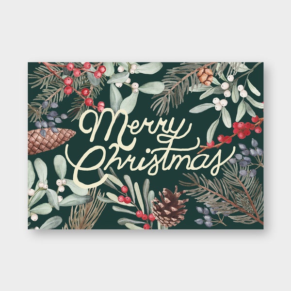 Postkarte "Merry Christmas Zweige" A6 / Handlettering / Frohe Weihnachten / Recyclingkarton / Klimaneutral