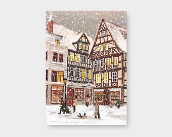 Postkarte "Altstadt" DIN A6 / PK_86 / Fachwerk / Weihnachten / Winter / Nostalgie / Schnee