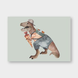 Postkarte "Dino-Einschulung" DIN A6 / PK_40 / Dino / Einschulung / erster Schultag / Schulkind / T-Rex / Sommer / Cool / Schultüte