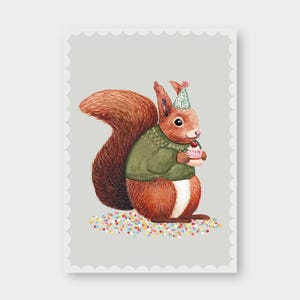 Postkarte "Eichhörnchen mit Cupcake" PK_77 / DIN A6 / Recyclingkarton / Happy Birthday / Einladung / Geburtstag / Alles Gute / Party