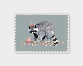 Postal "Mapache" con cupcake / DIN A6 / PK_94 / Confeti / Fiesta / Familia / Niños / Animales / Felicitaciones / Cumpleaños