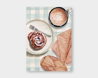 Postal "Descanso para tejer" DIN A6 / PK_80 / Lana / Tejer / Rollo de canela / Café / Descanso / Las pequeñas cosas / Otoño