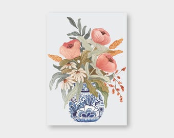 Postal "Jarrón Azul" DIN A6 / PK_68 / Ramo / Naturaleza Muerta / Cumpleaños / Día de la Madre / Feliz Cumpleaños