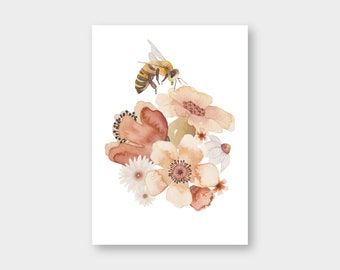Carte postale "Bee Flight" carte de voeux, écriture, fleur, fleur sauvage, nature, abeille, été, printemps