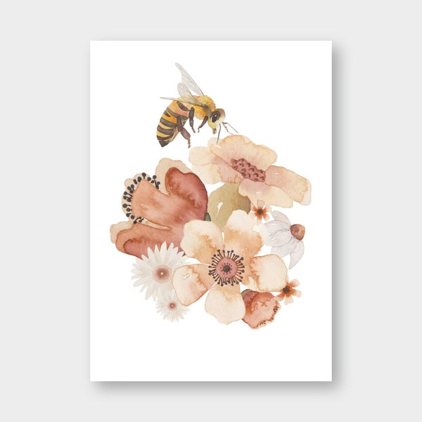 Postkarte "Bienenflug" Grußkarte, Schreiben, Blume, Wildblume, Natur, Biene, Sommer, Frühling