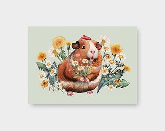 Postal "Cobaya" con flores DIN A6 / PK_93 / Diente de león / Verano / Primavera / Familia / Niños / Animales / Ramo / Cumpleaños
