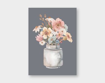 Postcard "Flower Vase" Dark Blue / Flowers / Colorful / Flowers / Greetings / Birthday / Mother's Day