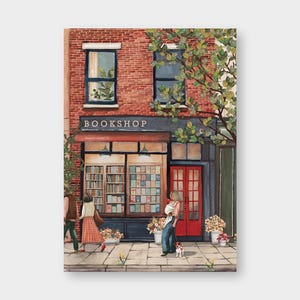 Postkarte "Buchladen" im Frühling / Sommer / DIN A6 / PK_75 / Liebe Grüße / Bookshop / Bücher / Booklover / Bücherliebe