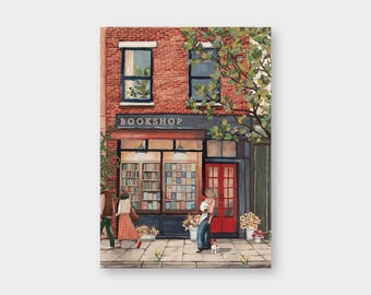 Postal "Librería" en primavera/verano / DIN A6 / PK_75 / Saludos / Librería / Libros / Amante de los libros / Booklove