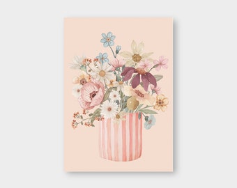 Mini poster "Pink Vase" A5 / maxi postcard / flowers / happy birthday / decoration / print / art print / recycled paper