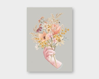 Postcard "For You" Flowers / A6 / Recycled Cardboard / Flower Hand / Birthday / Thank You / Summer / Spring / Happy Birthday / For You