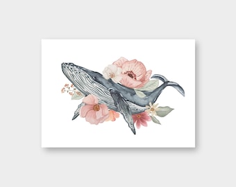 Miniposter "Flower Whale" A5 / recycled paper / maxi postcard / postcard / whale / greetings / spring