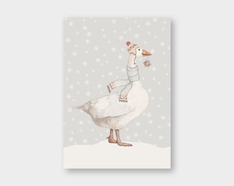Postkarte "Weihnachtsgans" Gans / Weihnachten / Winter / Lebkuchen / Lebkuchenstern / Mütze / Schal