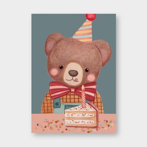 Postkarte "Geburtstagsbärchen" DIN A6 / PK_53 / Recyclingkarton / Geburtstag / Bär / Kindergeburtstag / Glückwunsch / Torte / Bunt
