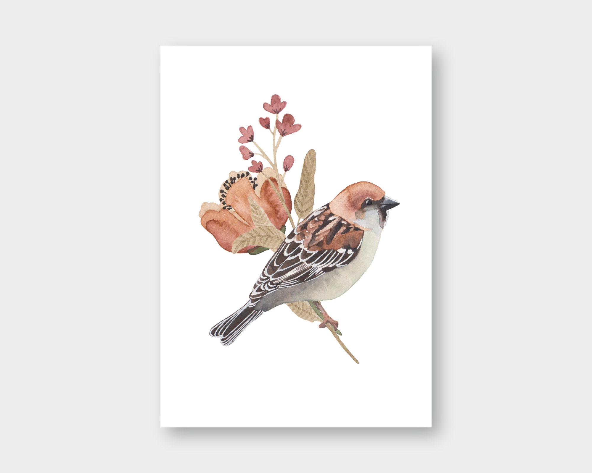 Mini póster Gorrión con flores / Maxipostcard / - Etsy España